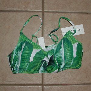 NEW Green Leaf Print Beach Pool Removeable Pads Adjustable Strap Bikini Top